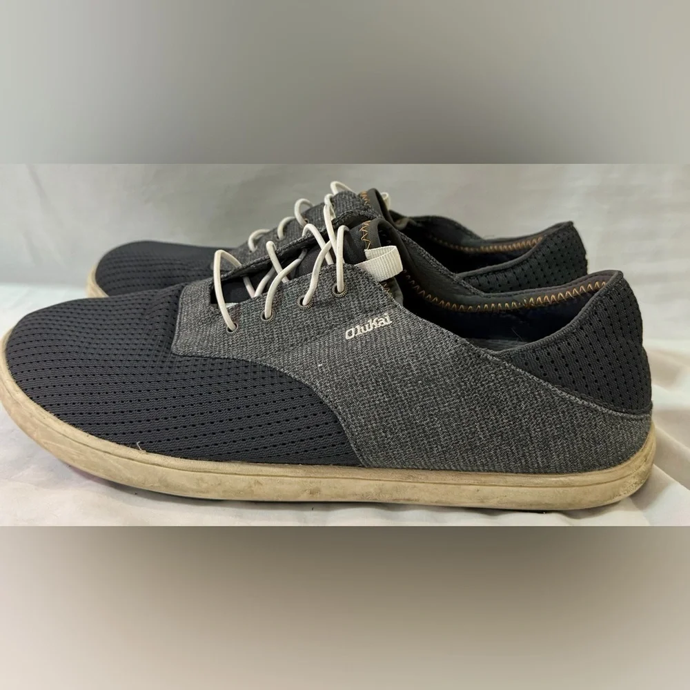 Olukai Nohea Moku Black Gray Mesh Mens Sz 9 Slip on Casual Shoes Beach Boat